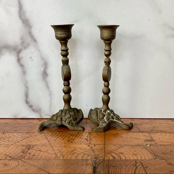 Vintage Brass Korean Turtle Candlesticks - Picture 2 of 7